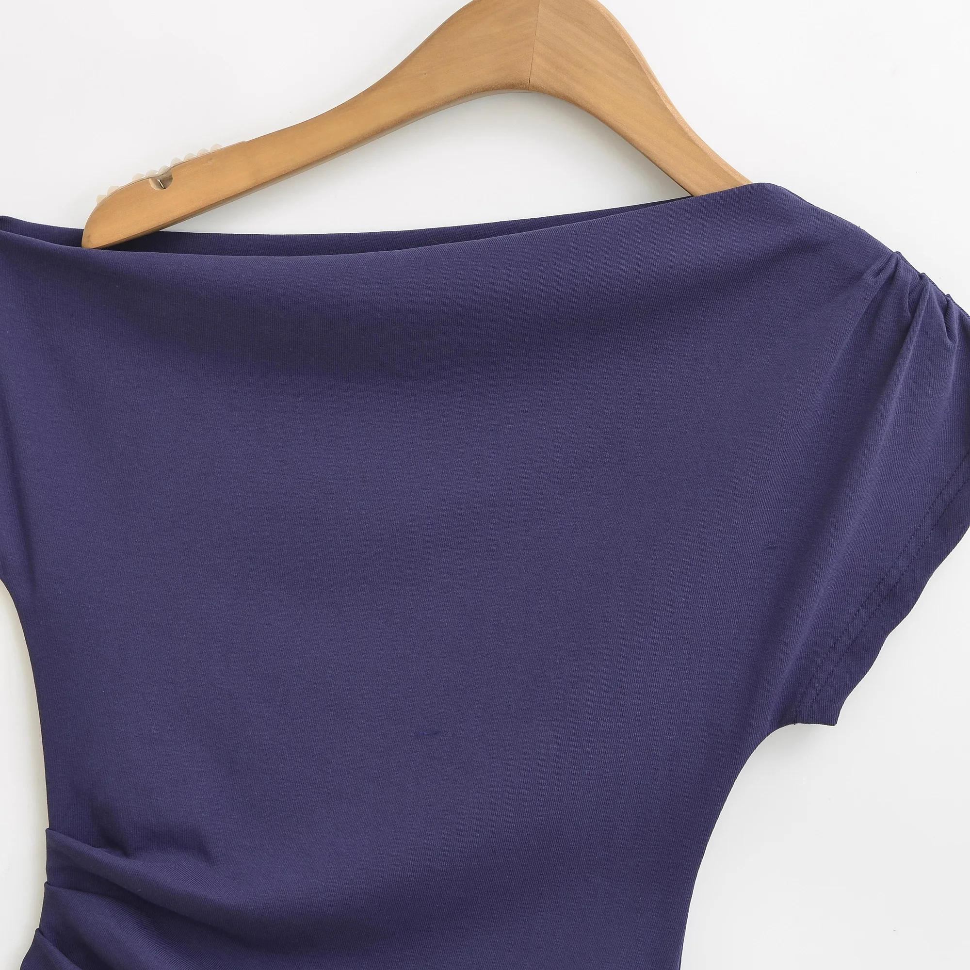 Été nouveau Sle femmes coupe ajustée ort Sve T-irt taille cintrée Sexy côté oulder pli conception respirant absorbant la sueur