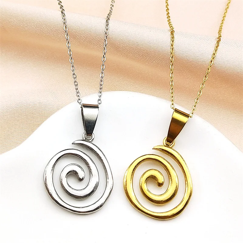 

Hollow Vortex Spiral Pendant Necklace For Women Men Stainless Steel Fashion Gold Color Clavicle Chain Necklace Jewelry