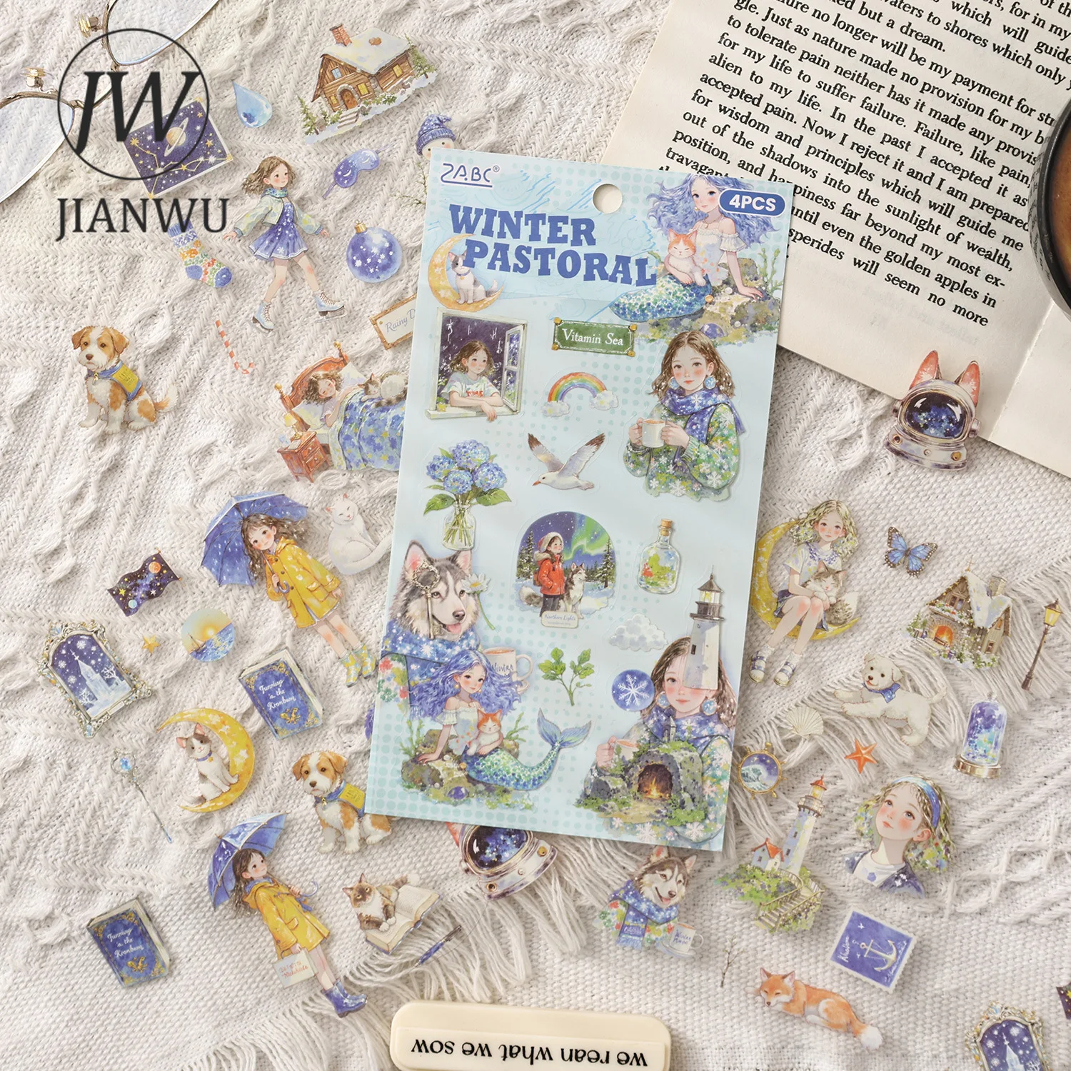 JIANWU Interesting Travel Series Kawaii Girl Character Landscape Material Collage PET Sticker Creative DIY Journal Stationery