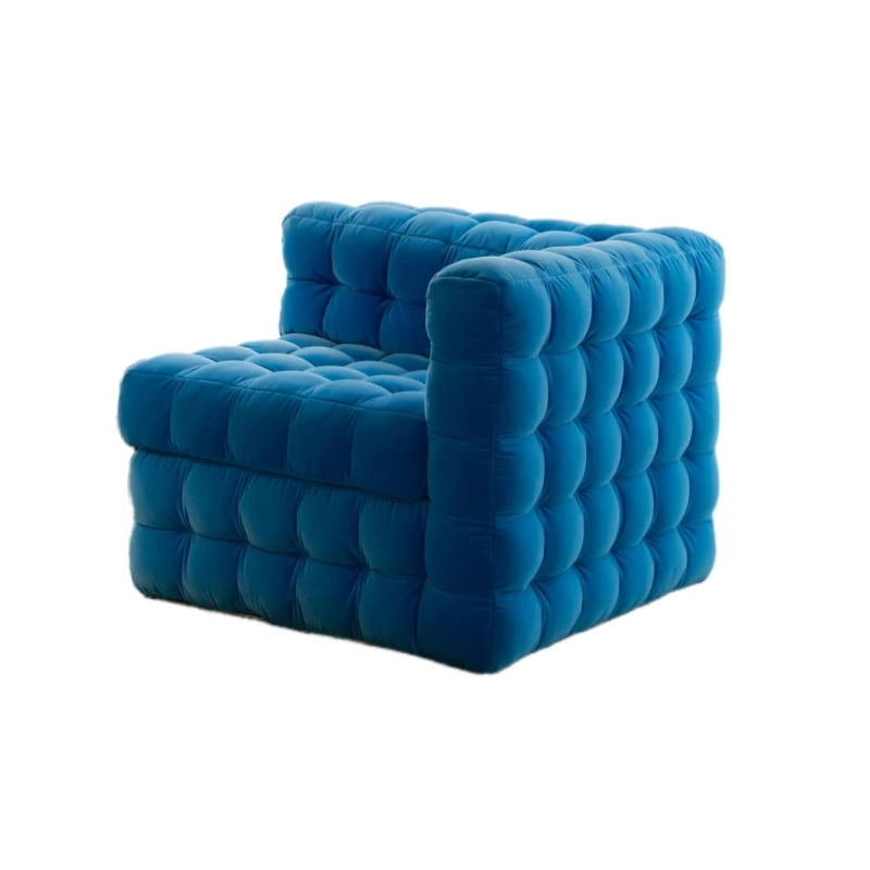 

&c Single chair French retro waffle single sofa chair living room bedroom balcony blue designer niche lazy sofa