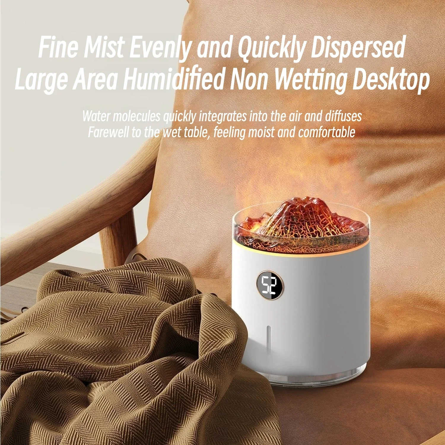 Ультразвуковой мини-увлажнитель воздуха Flame Volcano, 350 мл, с кольцом для дыма