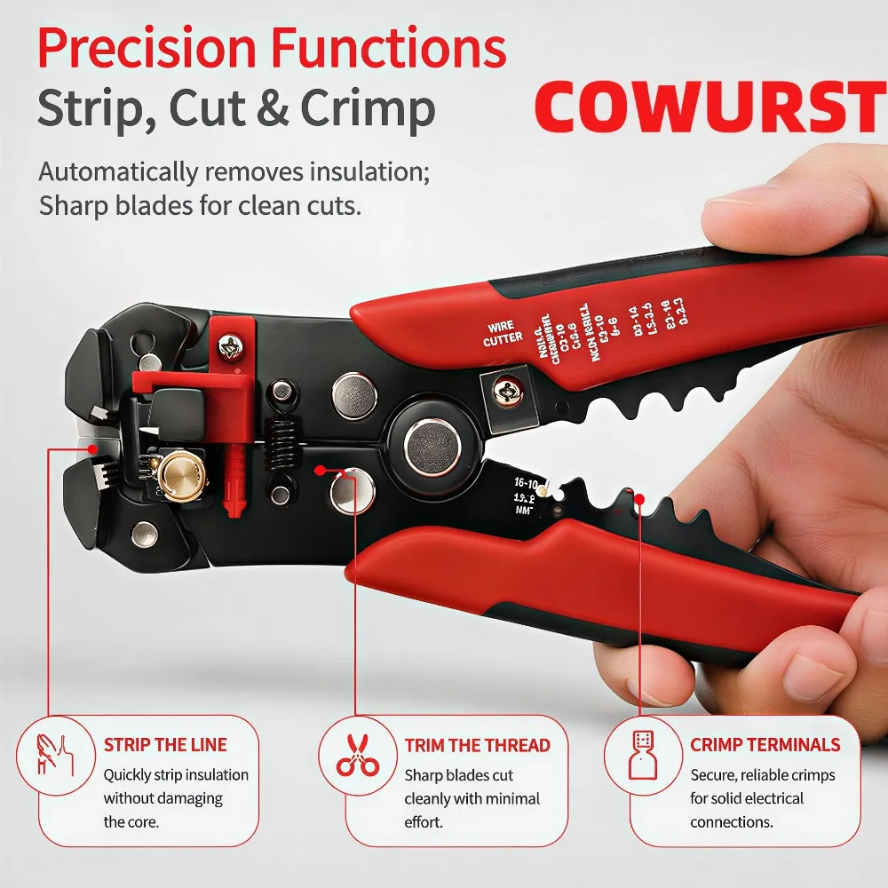 3-in-1 Multifunctional Wire Stripper, Crimper & Cutter, All-in-One Hand Crimping Tool for Electrical Terminals