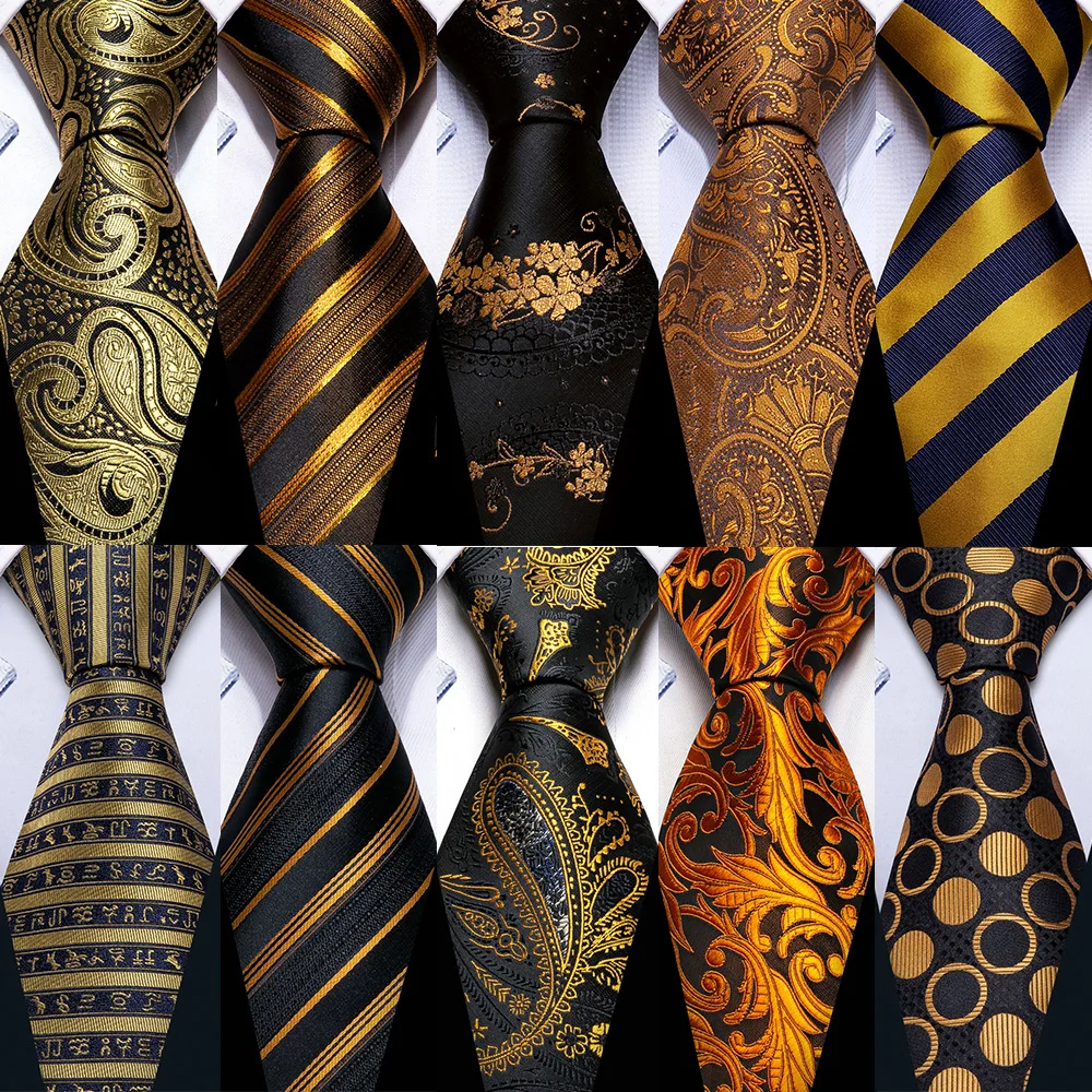 Barry. wang dunkel gold Männer binden Seiden streifen Einst ecktuch Manschetten knöpfe setzt formale gewebte Krawatten Business Party Designer Geschenke 5702