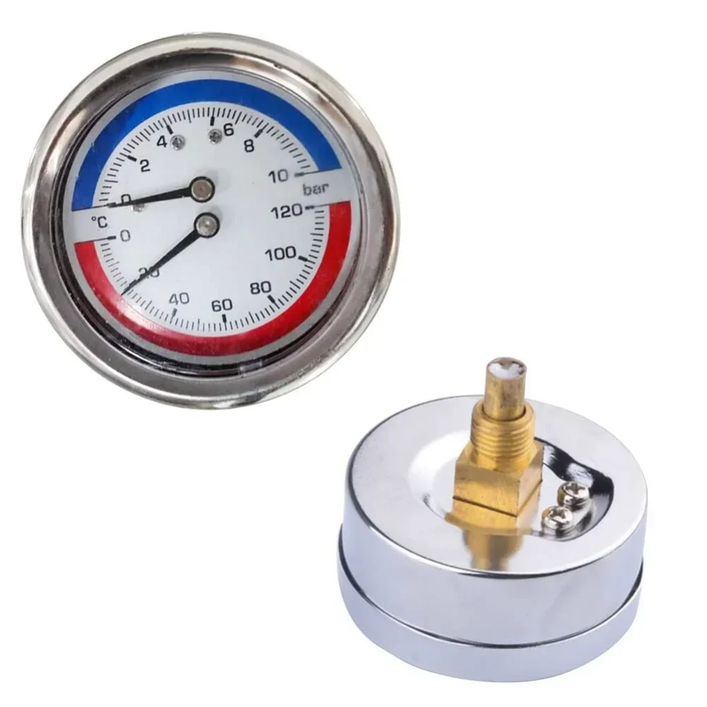 G1/4 G1/2 G3/4 60mm Boiler Temperature And Pressure Gauge 0-10 Bar Measurement For Floor Heating Systems Gauges