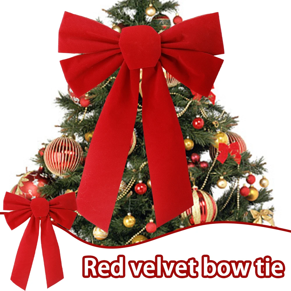 Large Christmas Bow Red Velvet Bow Christmas Tree Topper Decoration Wreath Bows for Door New Year Christmas Party Decoration