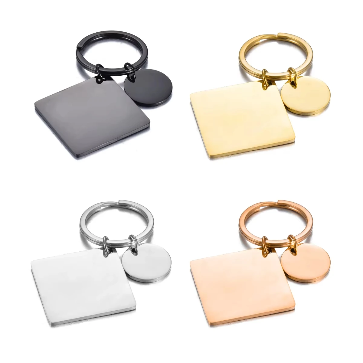 Stainless Steel Square Round Keychain Blank for Engrave Metal Keyring Mirror Polished Fashion Accessories Creative Gift