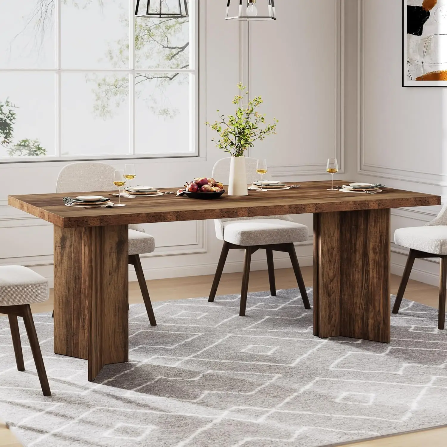 63-inch Dining Table for 4-6, Farmhouse Kitchen Table with Large Tabletop, Rectangular Dinner Eating Table for, Customized - view 4