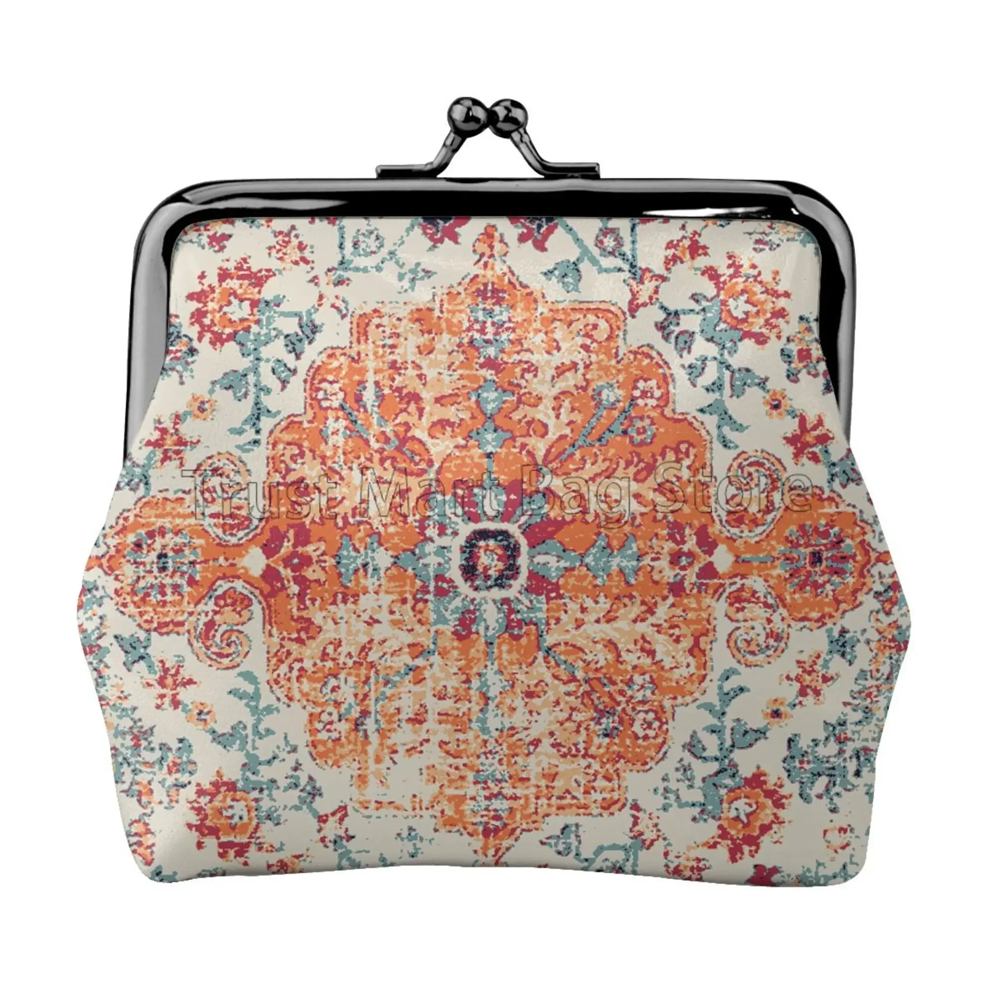 

Aztec Terracotta Boho Leather Coin Purse Small Kiss-Lock Change Pouch Clasp Closure Buckle Wallet for Women Girls