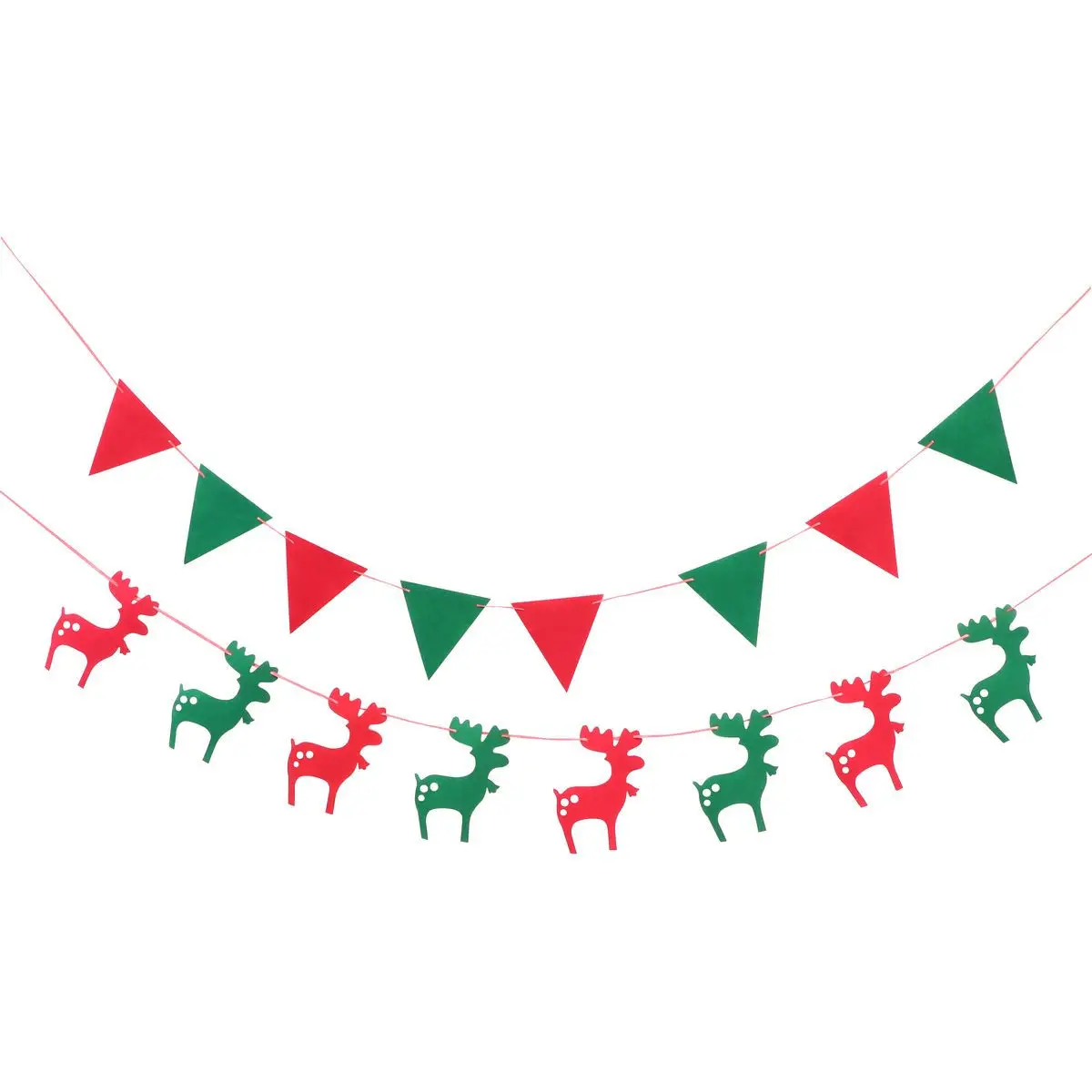 

2Pcs Christmas Hanging Banners Non Woven Fabric Deer Pattern Pennant Decoration Party String Flag for Home Office Classroom