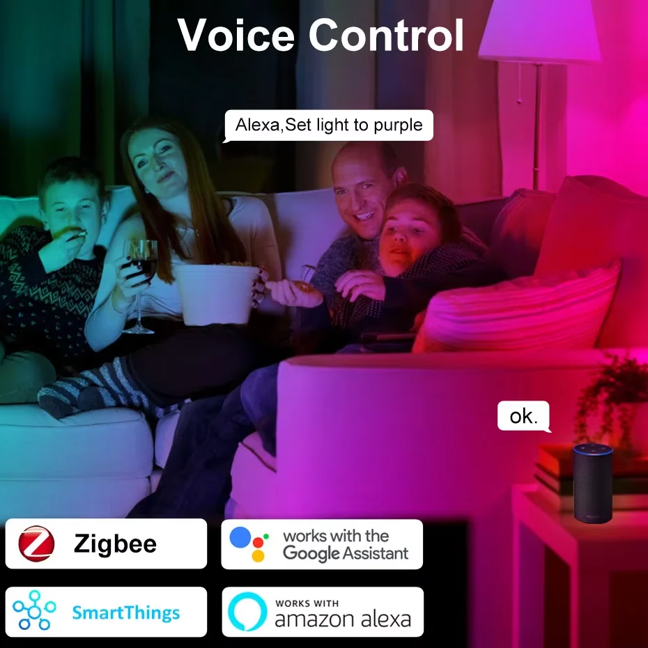 Smart Zigbee LED Light Bulb E27 B22 15W RGBW Color Changing Dimmable Compatible with Alexa Google Home Voice Control 110V/220V - view 4