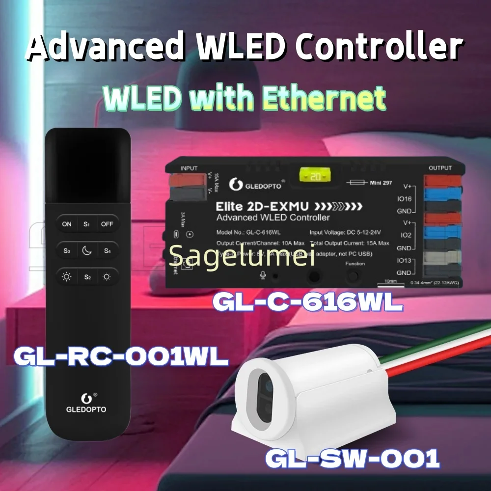 GLEDOPTO ESP32 WLED LED Controller GL-C-616WL Elite Advanced Ethernet Music Reactive Energy Save Relay20A Fuse DIY Dynamic Light