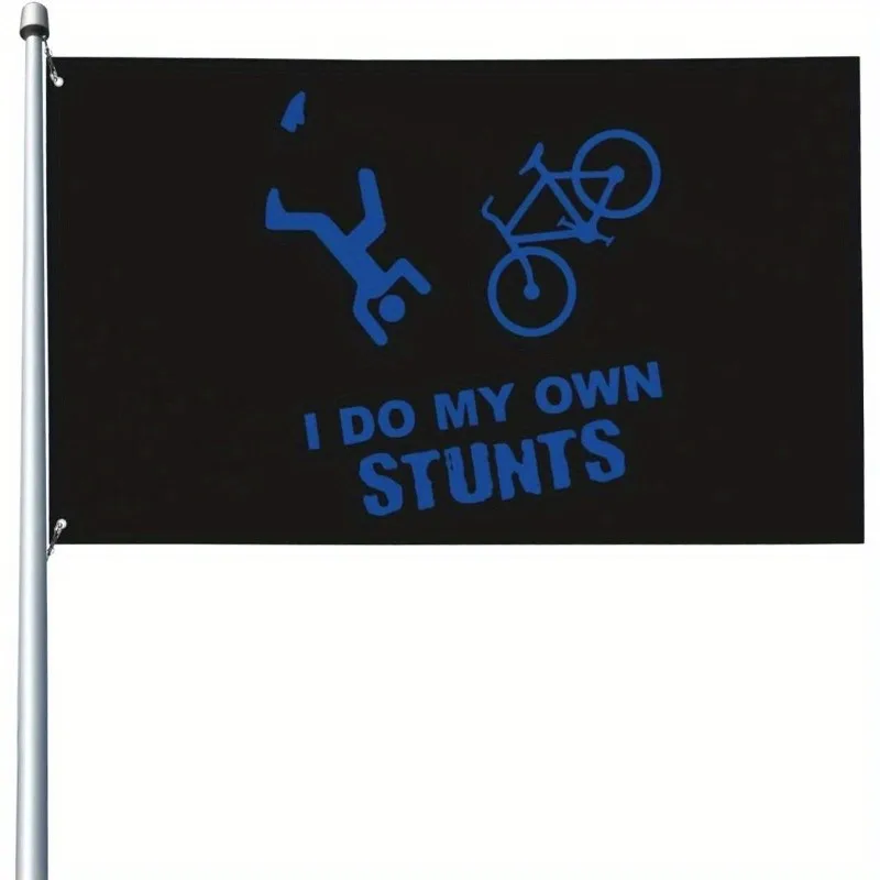 Bandera de Jardín Negra para Exteriores con Diseño de Bicicleta y Bailarín, Impresión a una Cara, con la Frase 'I Do My Own Bike Stunt'