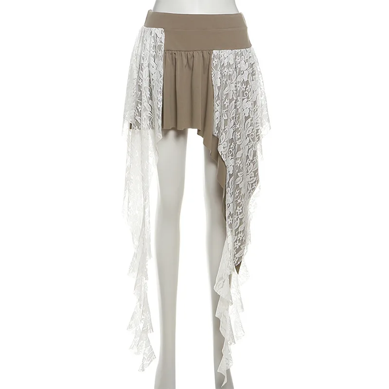 205 Summer Cross-border New Irregular High-waisted Splicing Lace Streamer Slim-fitting Temperament Versatile Skirt