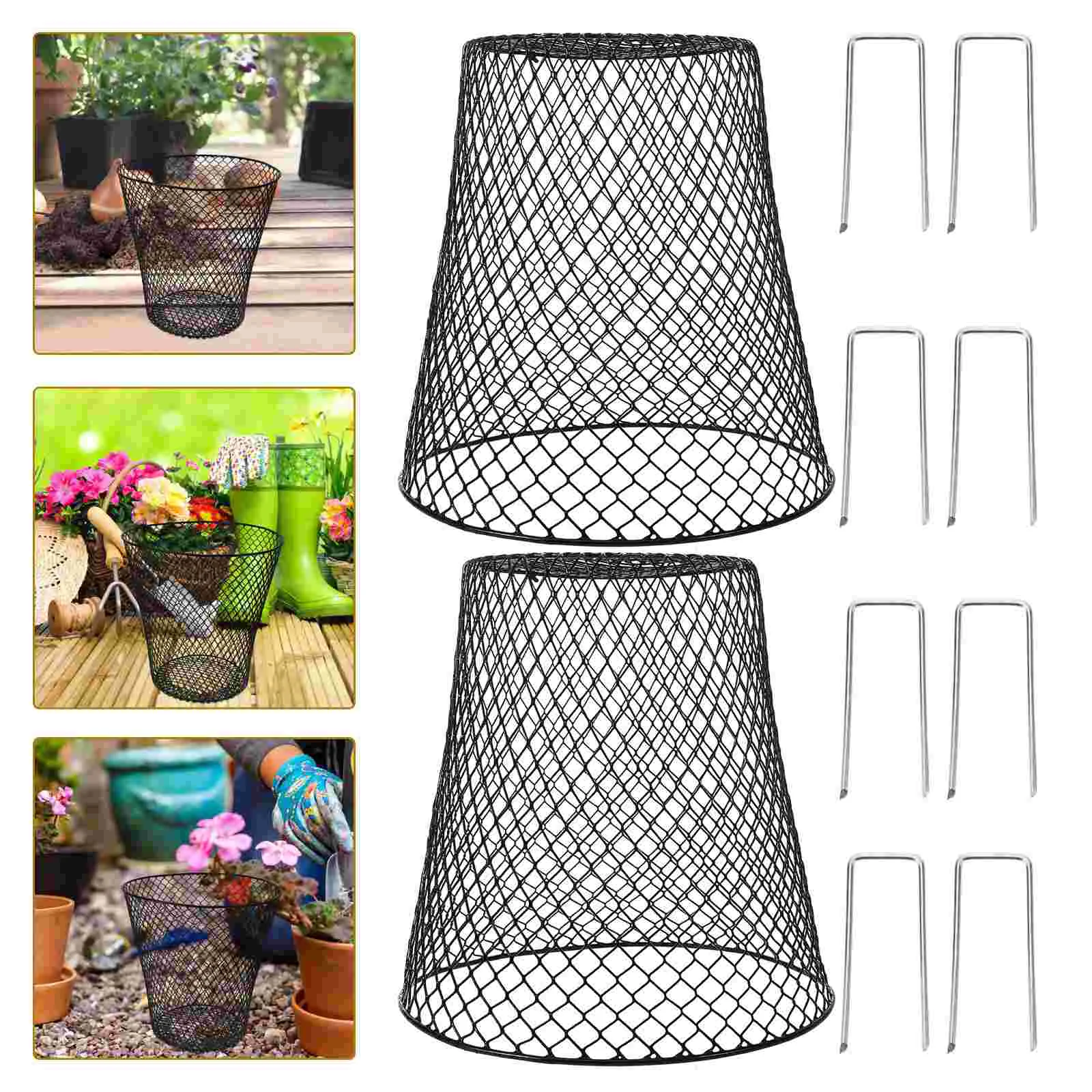 4pcs Black Plant Protective Cage Iron Reusable Sturdy Cover For Garden Yard 4x10cm U shaped Nails Included Vegetable