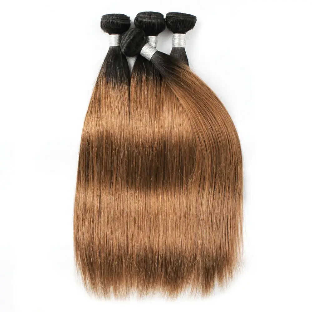 Rambut lurus Brasil 1B/30 bundel jalinan rambut manusia dua bundel rambut berwarna dengan ekstensi rambut lurus Ombre 3/4 buah