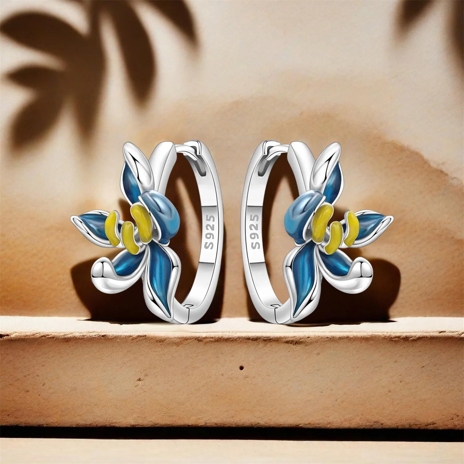 PANPOKI الأصلي 925 فضة الأزرق زهرة الأوركيد أقراط المرأة هوب القرط الذكرى مجوهرات هدايا العصرية #2