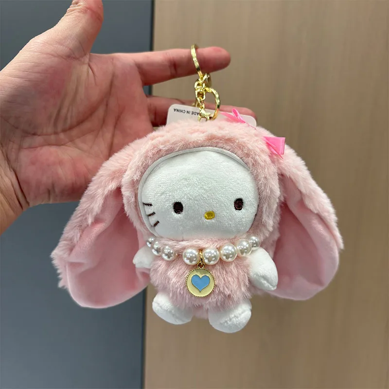 

Sanrio Hello Kitty Macaron Color Long Eared Rabbit Series Pearl Necklace Plush Toy Keychain Backpack Zipper Decoration Girl Gift