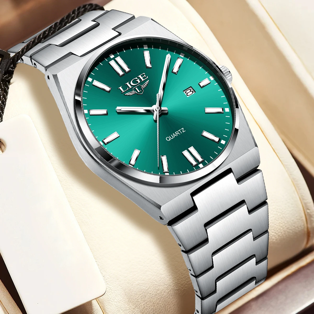 LIGE Men Luxury Watch For Man Waterproof Luminous Date Week Stainless Steel Men Watch Casual Quartz Men's Watches Male Clock+box