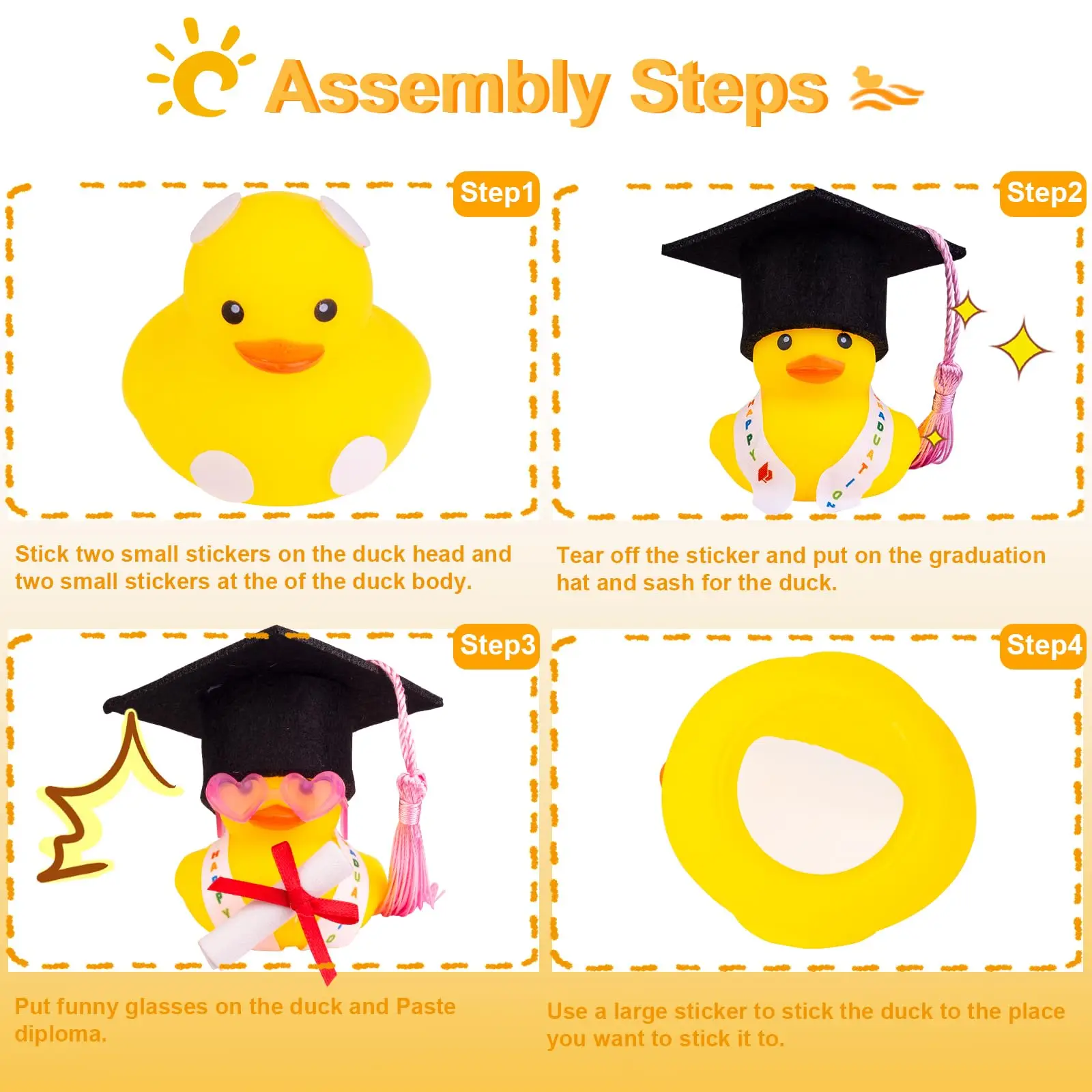 Juego de 48 patos de goma para graduación con gorra de graduación, pato de goma para fiesta de graduación, gorra de graduación, pato para estudiantes, regalos de graduación