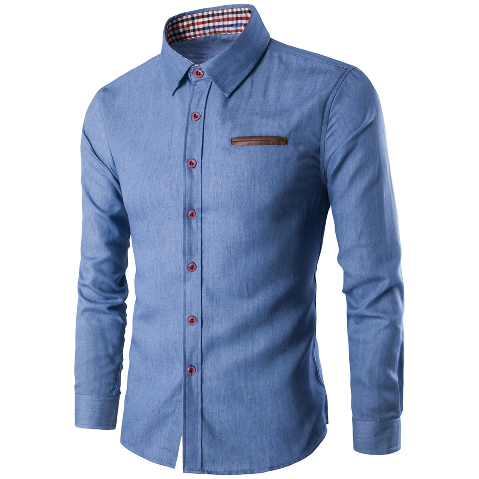 Kemeja Denim Pria Kemeja Pria Lengan Panjang Kemeja Pria Jeans Biru Navy Gaya Slim Fit Fashion Kemeja Lengan Panjang untuk Pria