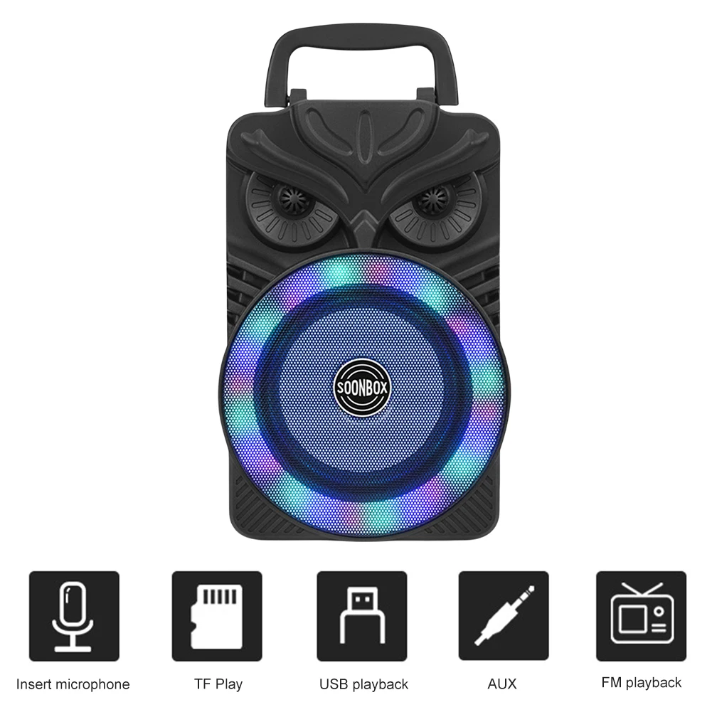 HiFi Stereo Subwoofer Bluetooth-Compatible FM Radio Aux Karaoke Handheld Sound Subwoofer RGB Light Portable Wireless Loudspeaker