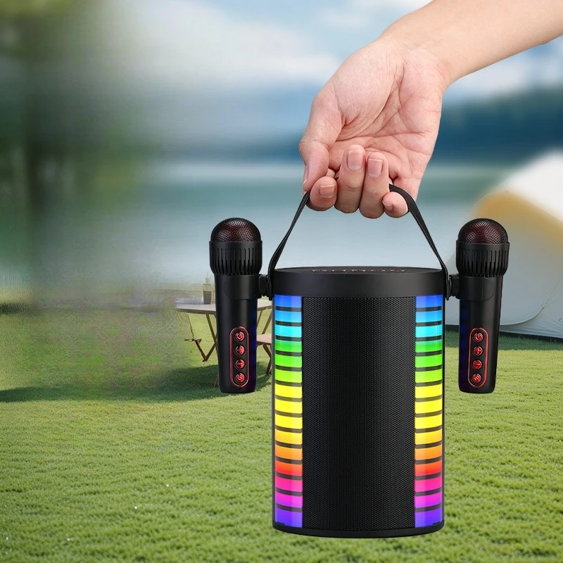 Colorful wireless audio microphone all-in-one machine, double wheat duet home K portable speaker