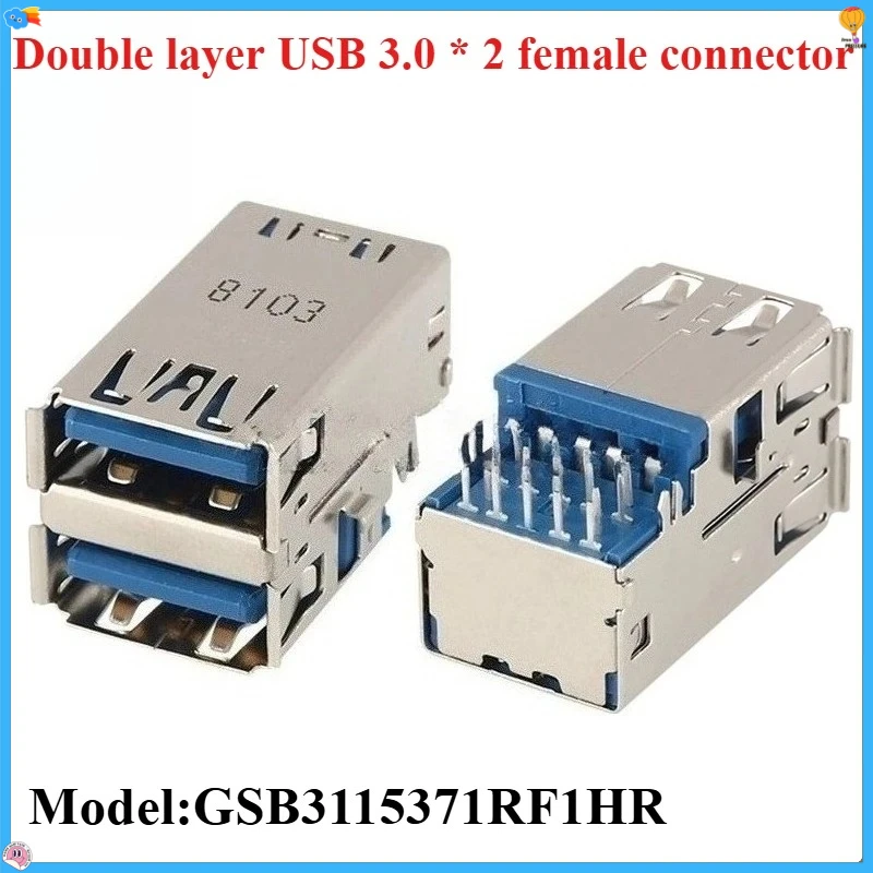 5PCS/Lot  GSB3115371F1HR new sunken double-layer USB3.0 * 2 A-type female socket interface socket connector