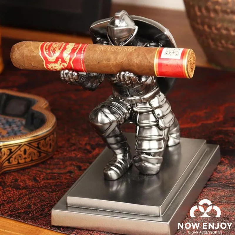 NOW ENJOY Cigar Knight Resin Material Wake Cigar Ornament Shield-Wielding Knight Cigar Holder Showing Stand Business Gifts