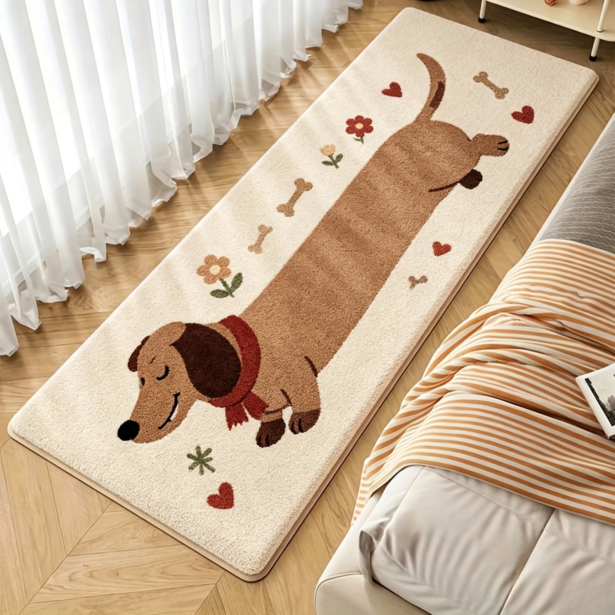 Cartoon Animal Runner Rug Sweet Dachshund Sausage Dog Heart Element Floor Mat Fashion Home Decoration for Bedroom Entryway