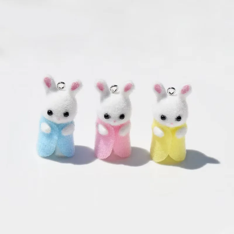 3Pcs 3D Flocking Resin Rabbit Charms Animal Plush Dolls Pendant for Earring Keychain Making DIY Jewelry Accessories Adornment view 3