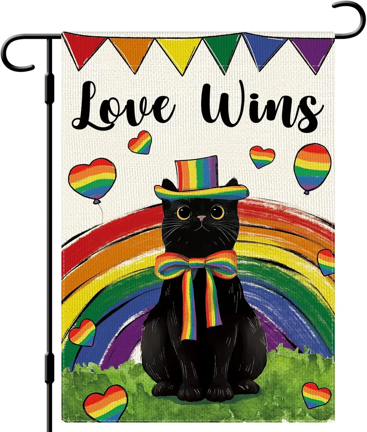 DLZDN Love Wins Pride Black Cat Garden Flag 12×18 Inch Double Side Vertical Burlap Farmhouse Yard Flag Gay Lesbian LGBT Pans IIC