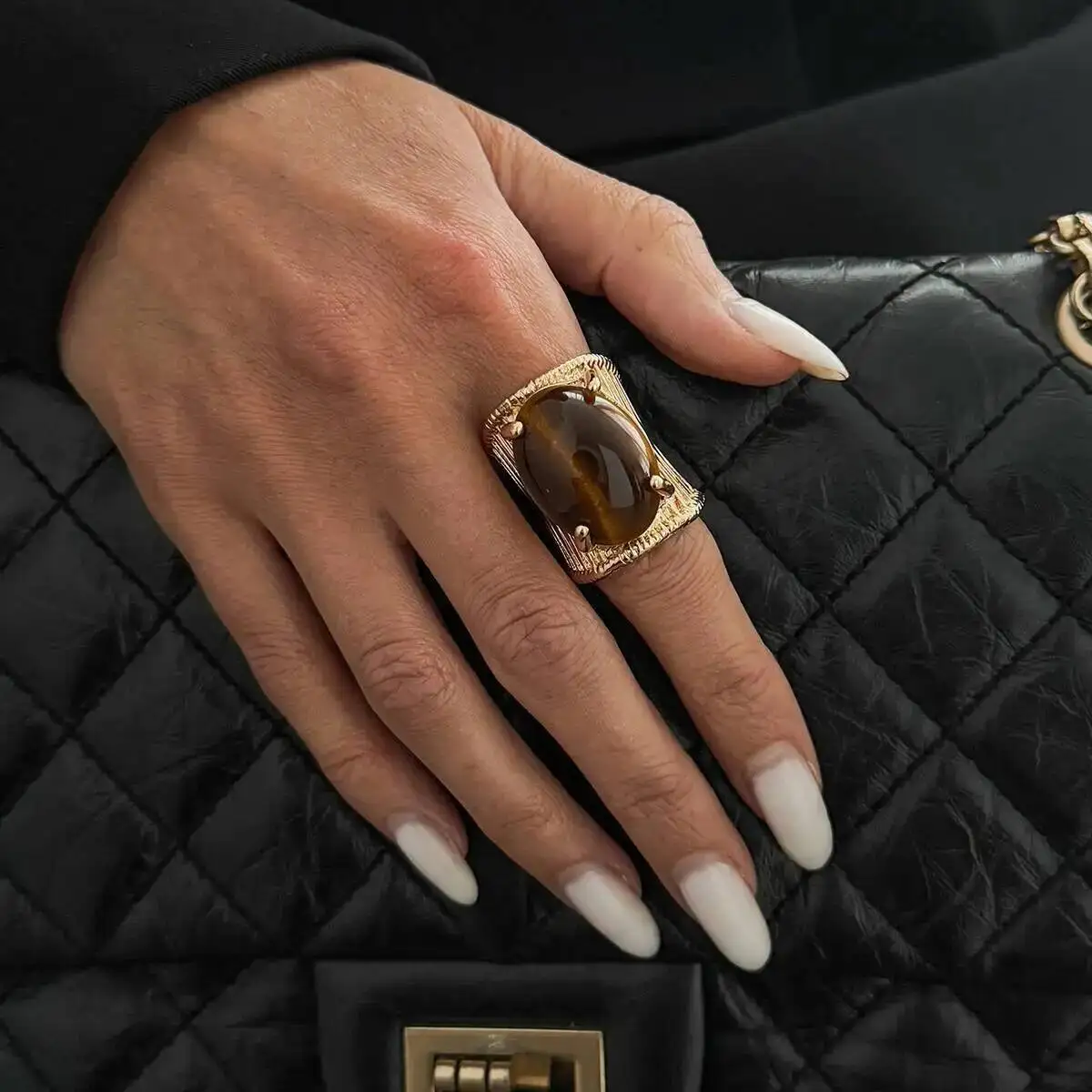 SHIXIN Vintage Acrylic Chunky Open Rings for Women Punk Geometric Adjustable Metal Stripe Wide Surface Knuckle Ring Jewelry Gift