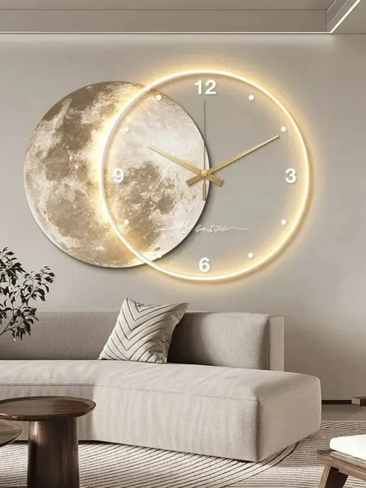 Klok Luxe Eetkamer Woonkamer Grote Muurkamer Maan De Aarde Modellering LED-licht Stille beweging Slaapkamerklok Wanddecoratie - afbeelding 2