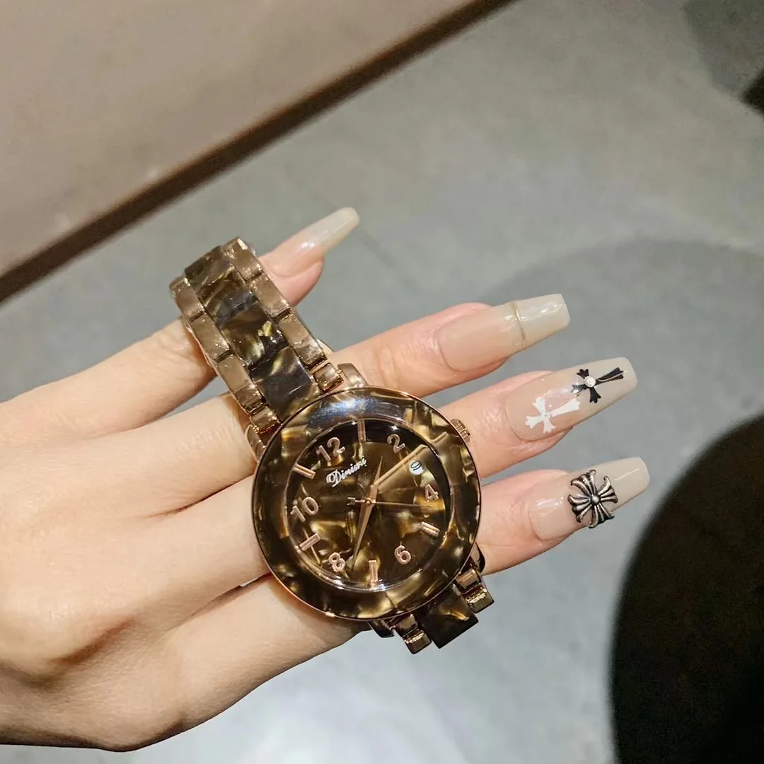 Leopard Resin Bracelet Neutral Women Casual Watches Fashion Calendar Quartz Wrist watch Analog Water Resistance Clock Relogios