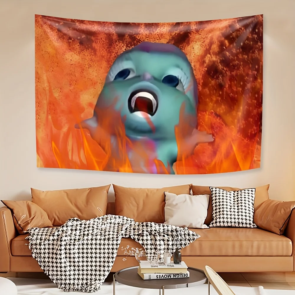 Flame Spirit Tapestry: Fiery Fantasy Art for a Dramatic Bedroom Decor
