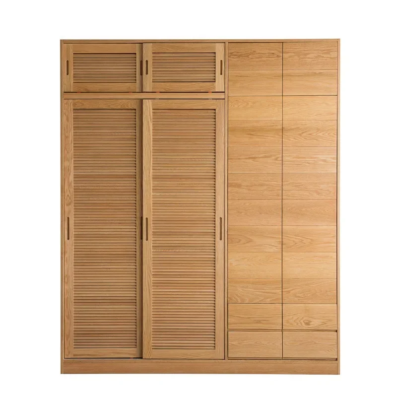 

Black walnut all solid wood wardrobe sliding door locker simple modern white oak wardrobe sliding door bedroom furniture