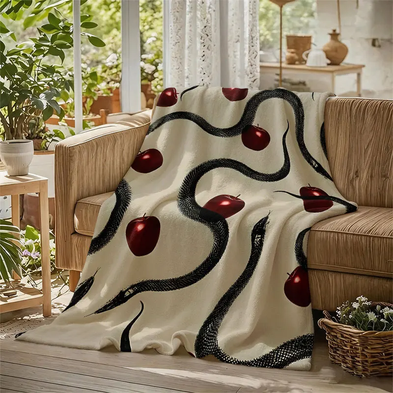 Snake Apple Flannel Blanket Warm Soft Halloween Christmas Decorative Couch Warm Cozy All-Season Gift