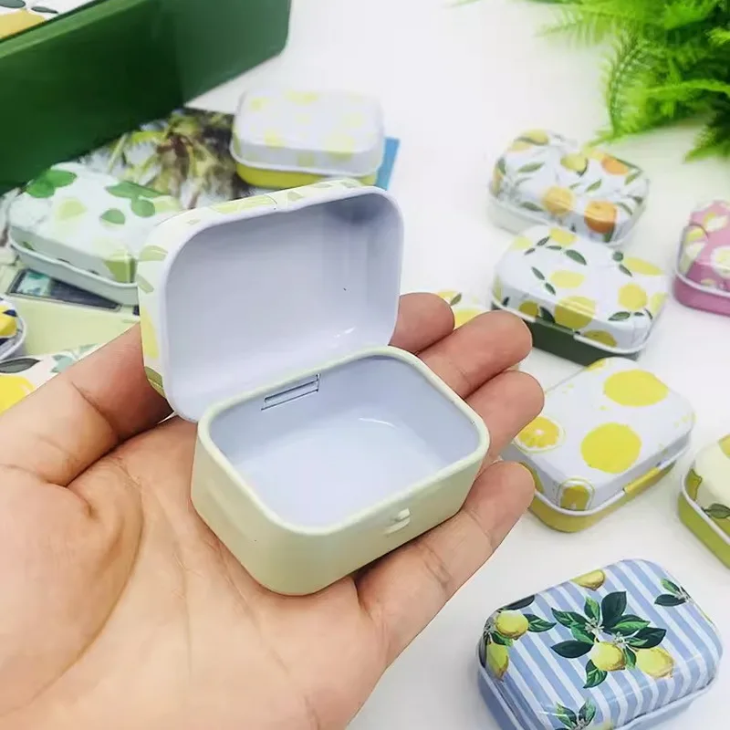 32 Pcs(1 Box) Little Fresh Lemon DIY Mini Cover Iron Tin Box Earphone Ring Metal Case / Can/Pill Cute Small Kit/Candy Storage