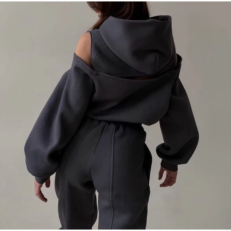 2025 Winter Two Piece Sets Women Tracksuit Oversized Suit Trouser Suits Female Sweatshirt Solid Sports Hoodie Sportswear Sets