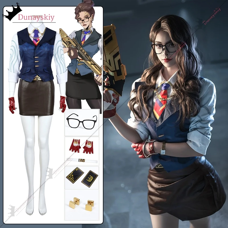 أنيمي لعبة Valorant غرفة تأثيري حلي المرأة تنورة قصيرة سترة قميص مجموعة غرفة لعب الأدوار فساتين نسائية دعوى XS-3XL