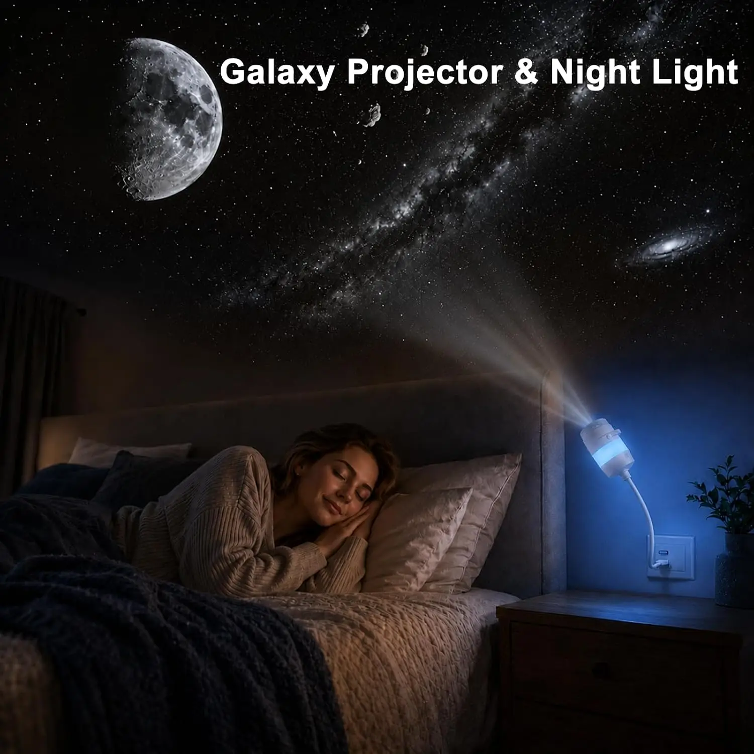 Galaxy Star Night Light Projector, 2-in-1 USB Multicolor LED Night Light, with 13 Projector Films for Kids Adults Bedroom