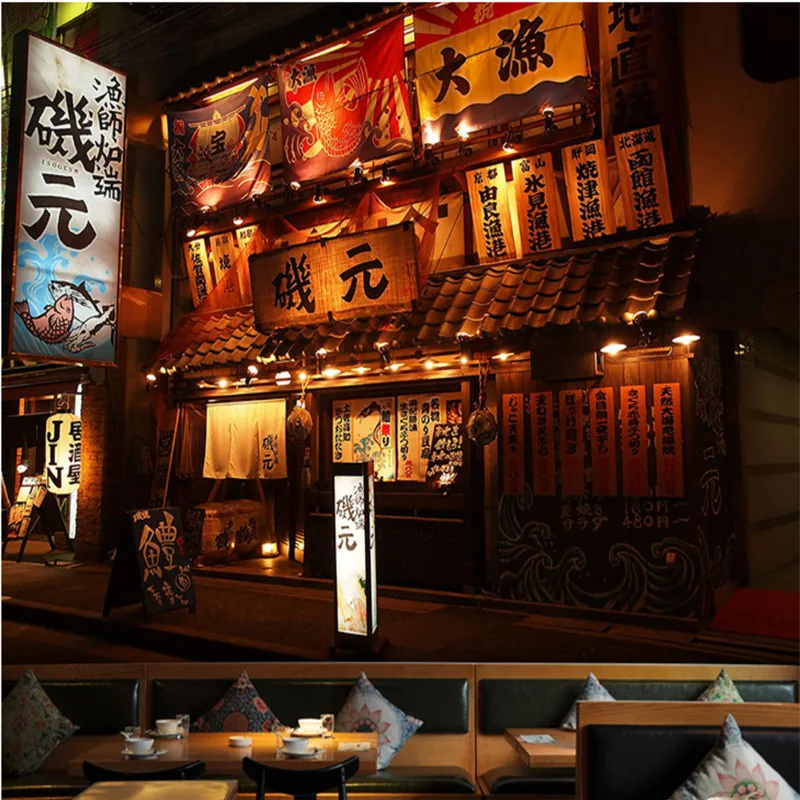 

Japanese Cuisine Sushi Restaurant Street Night Market Stall 3D Photo Wallpapers Mural Retro Industrial Decor Wall Paper 3D