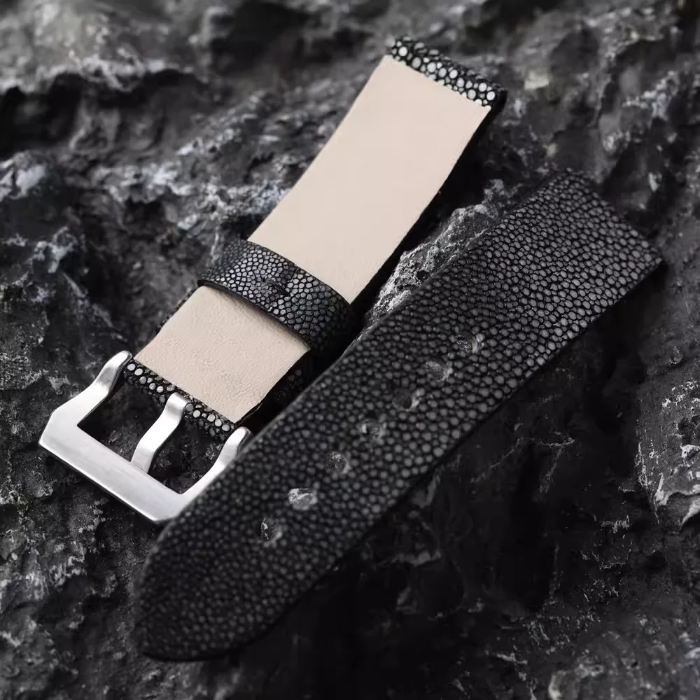 Handmade Pearl Fish Leather Strap 20MM 22MM 24MM Black Gray Soft And Wear-Resistant Men\'s Watch Accessory Bracelet