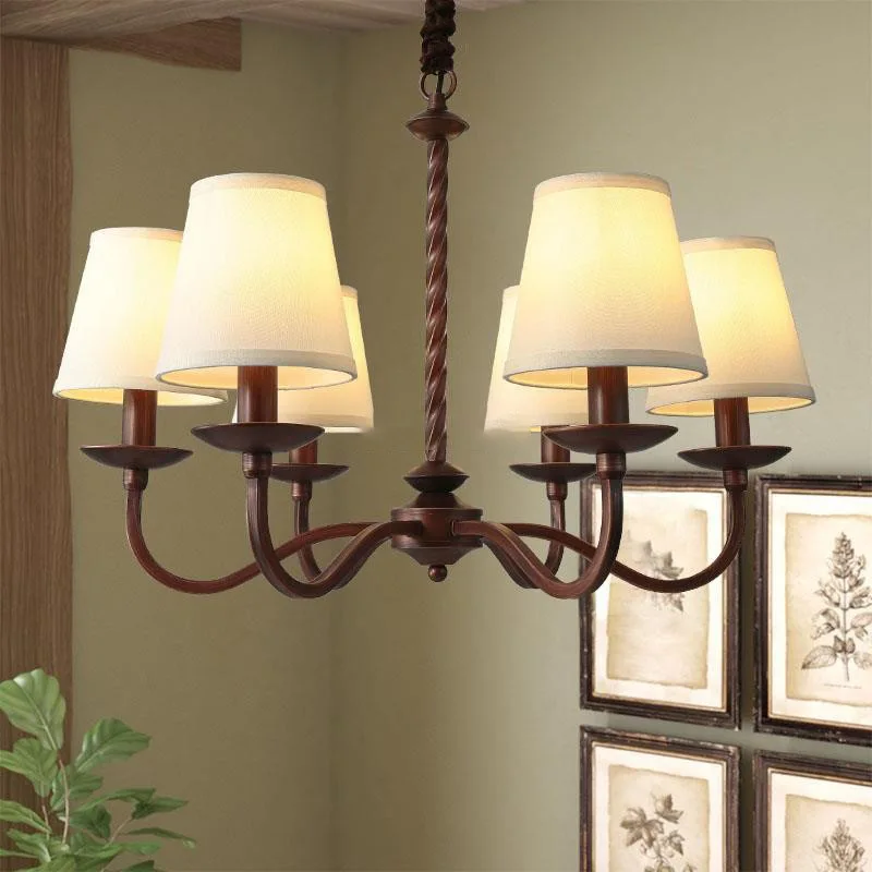 American Vintage Simplicity Large Pendant Lamp Nordic Living Room Bedroom Restaurant Chandeliers Fabric Lampshade Led Lights