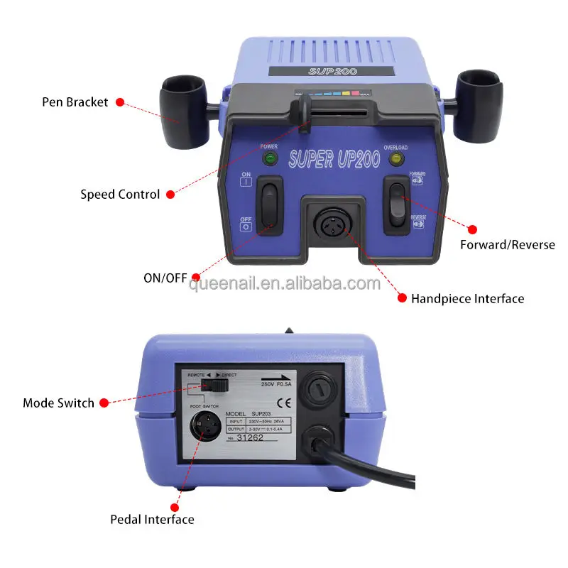 Cloth Japan SUP200 Lila AT-Upower G5 Handstück Professionelle Maniküre-Poliermaschine Pediküre Elektrische Feile Super UP200 Nagelgerät