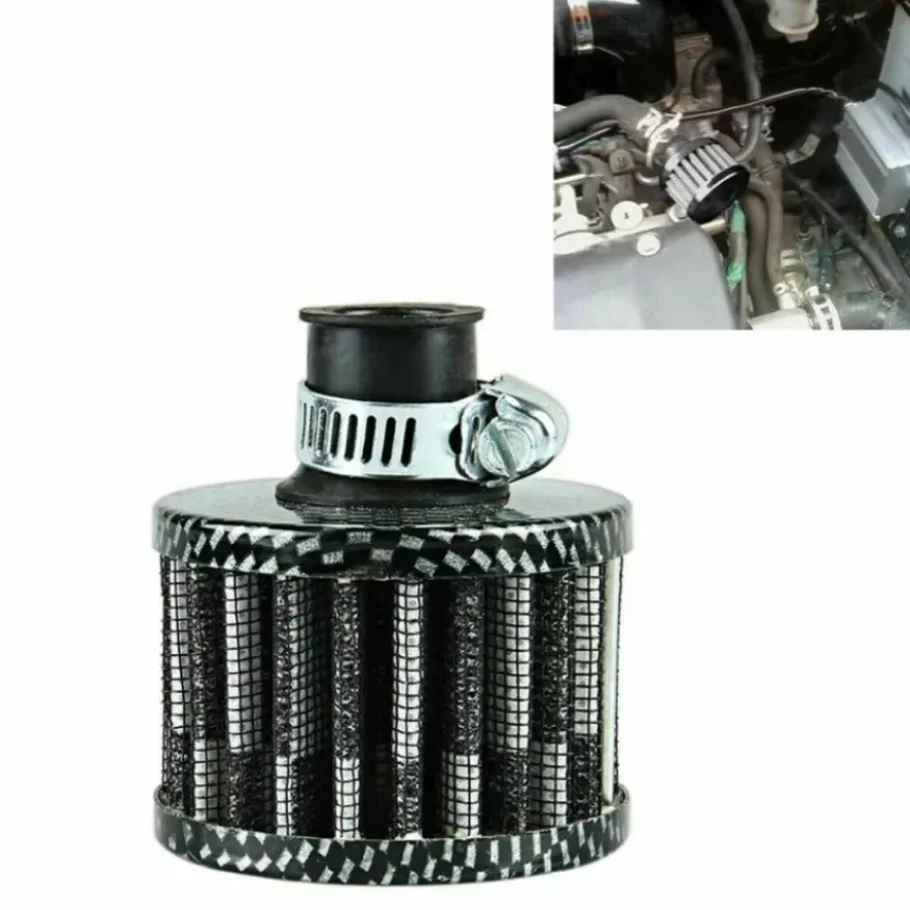 1x Carbon Style Universal Crankcase Air Breather Filter 12mm Inlet For Engine