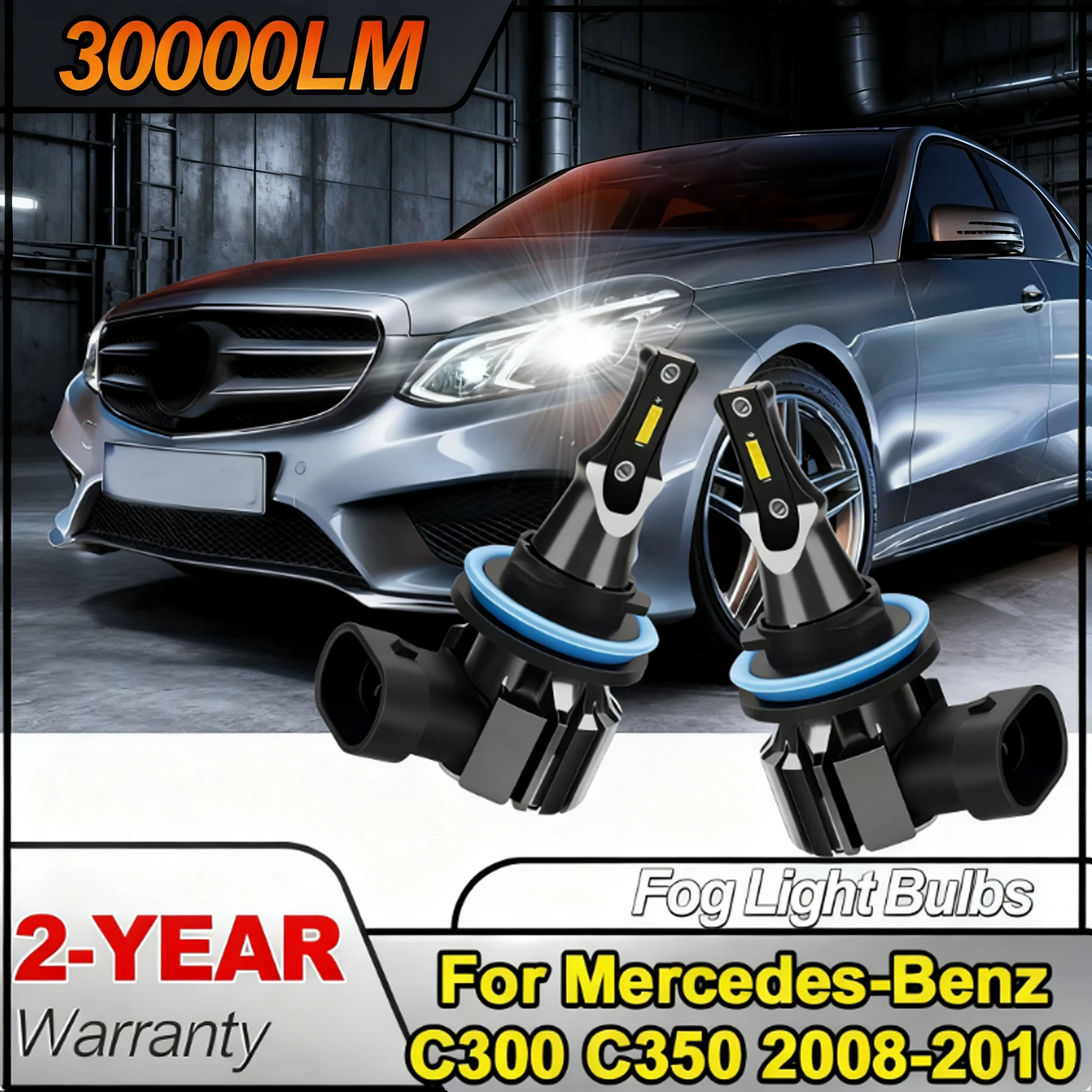 

2x противотуманные фары H11 6000K, автомобильная лампа CSP 3570, чип, беспроводная, простая в установке, 30000LM для Mercedes-Benz C300 C350 2008 2009 2010