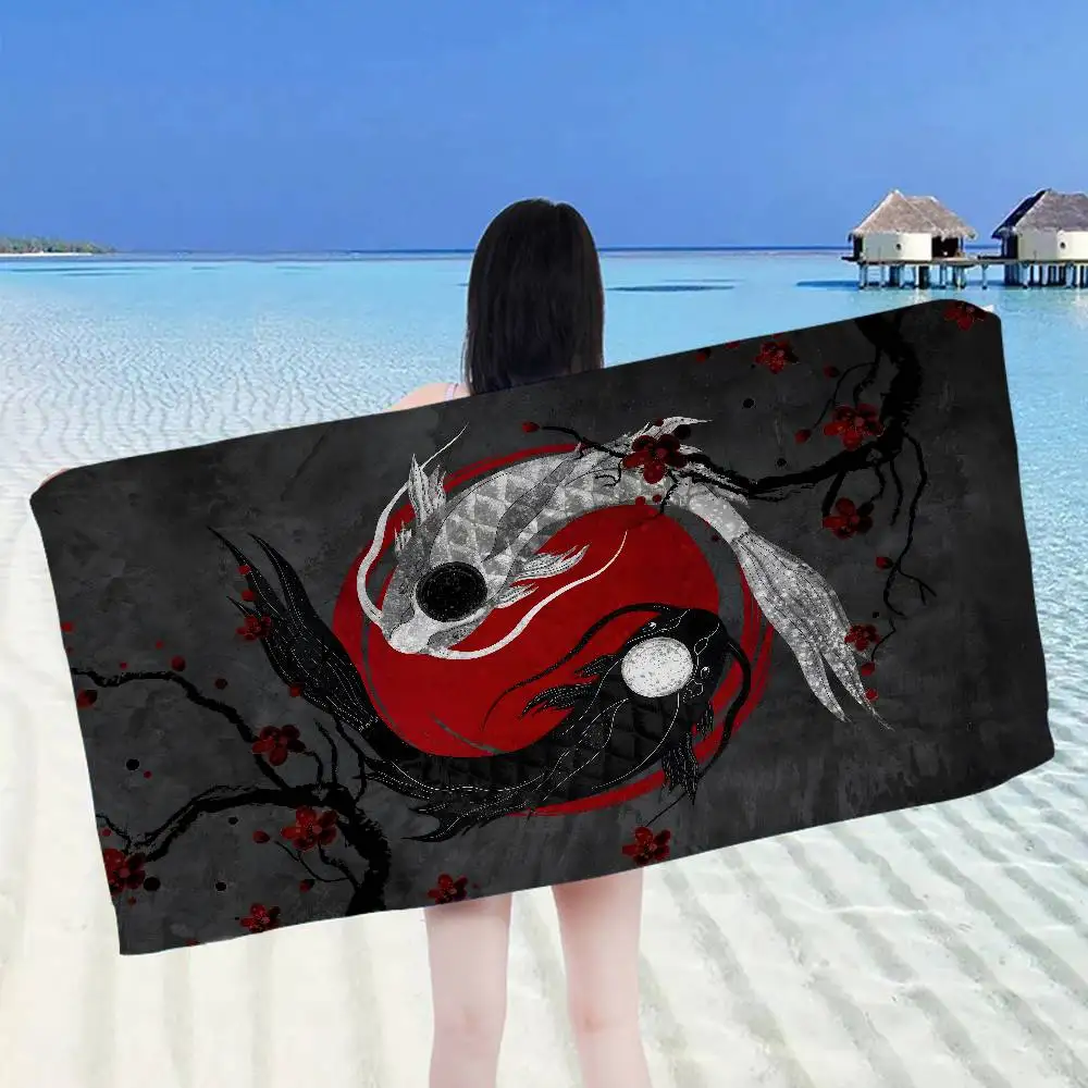 Chinese Tai Chi Bagua Yin Yang Microfiber Blanket Drying Beach Towels Oversized Printing Super Absorbent Pool Towel Blanket