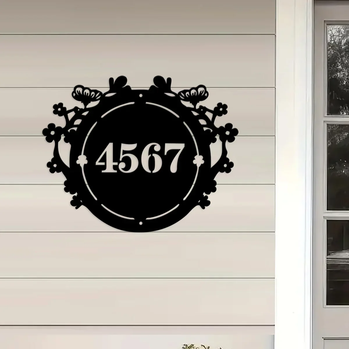 Custom Floral Metal House Number Sign Personalized, Metal Address Plaque, Modern Address Outdoor Decor, Address Numbers Wall Art