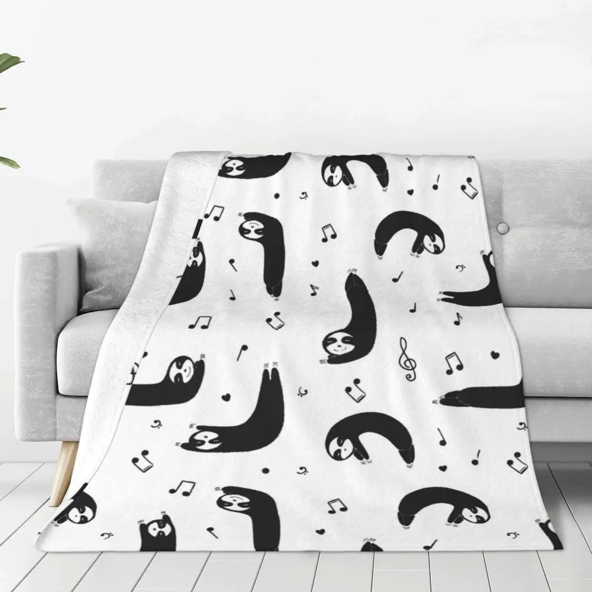 Funny Sloths And Music Notes Pattern Blankets Flannel Breathable Sofa Throw Blankets For Couch Bedding Throws Bedspread Quilt